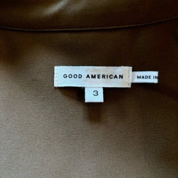 GOOD AMERICAN Size 3 Large Cotton Blend Button Down Shirt In Sepia - Picture 6 of 8